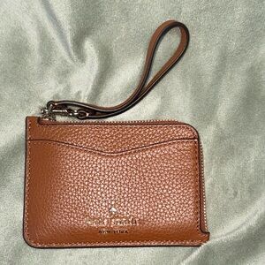 Kate Spade Leila Card Holder Wallet Brown Leather Wristlet NWOT